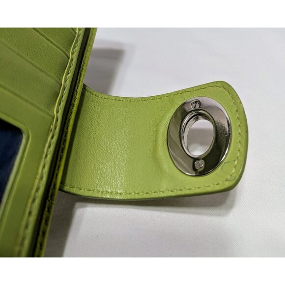 Coach Signature Canvas Patent Leather Turn Lock Long Wallet Lime Green Silver - Picture 11 of 12